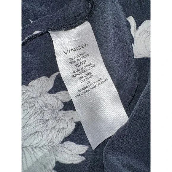 Vince Silk Midi Dress Midnight Blue Floral Sleeveless Asymmetric Size XS - Picture 7 of 7
